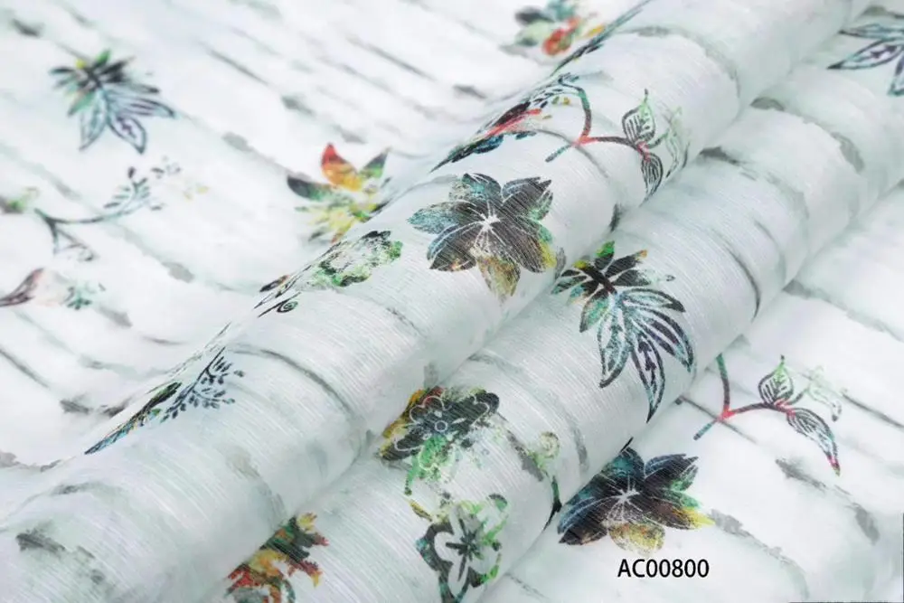 

silk linen fabric printed fresh and cool color for dress cheongsam