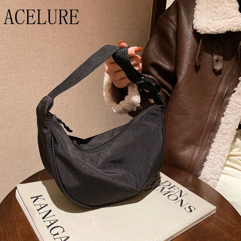 

ACELURE 2021 Fashion Nylon Shoulder Bag For Women Fashion Chains Baguette Bag Designer Crossbody Bag Daily Lady Handbag Pouch
