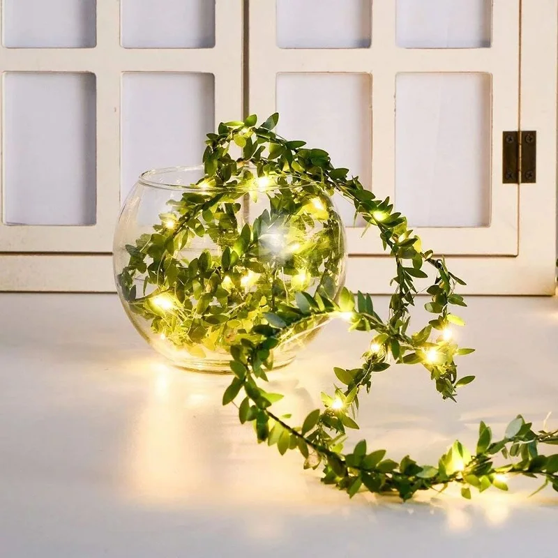 

Christmas Lights Festoon Green Leaf Garland String Light Artificial Leaf Vine Fairy Lights Noel Decoration 2021 Navidad New Year