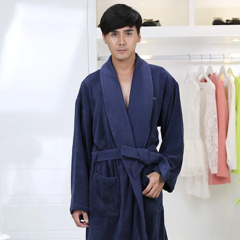 Men Bathrobe Winter Thicken Warm Towel Fleece Bath Robe Long Plus Size Lovers Couples Night Dressing Gown Men Nightgown