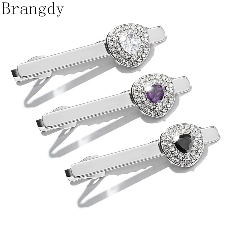 Brangdy модный фиолетовый черный белый Кристальный зажим для галстука Мужская