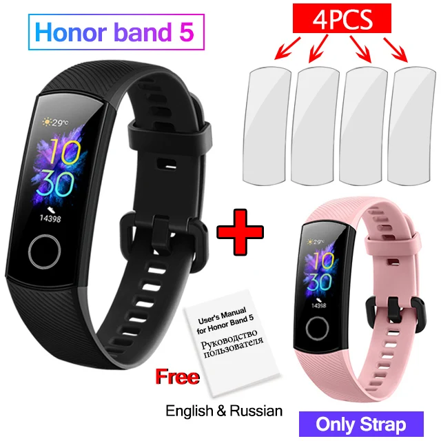 add Pink strap huawei Honor Band 5 Смарт-браслет полноцветный AMOLED фитнес-браслет стильные часы лица смарт-пульсометр трекер сна - Цвет: add Pink strap