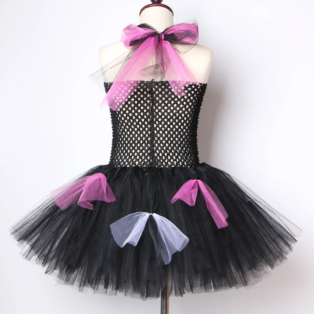 POSH DREAM Vampire Zombie Kids Girl Dresses Handmade Halloween for Children Black Hot Pink Tulle Girls Tutu | Детская одежда и