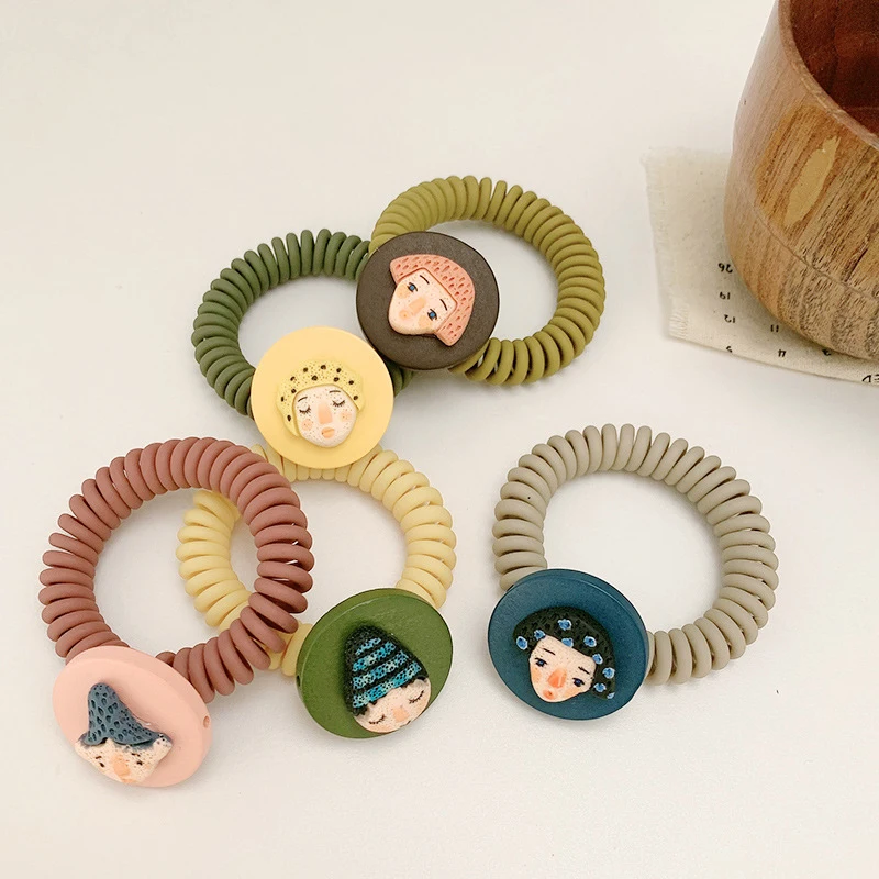 

New Cartoon Women Candy Color Telephone Wire Rubber Bands Cute Girls Stretchy Non-mark Spiral Coil Hair Ropes Fashion Hair Bands