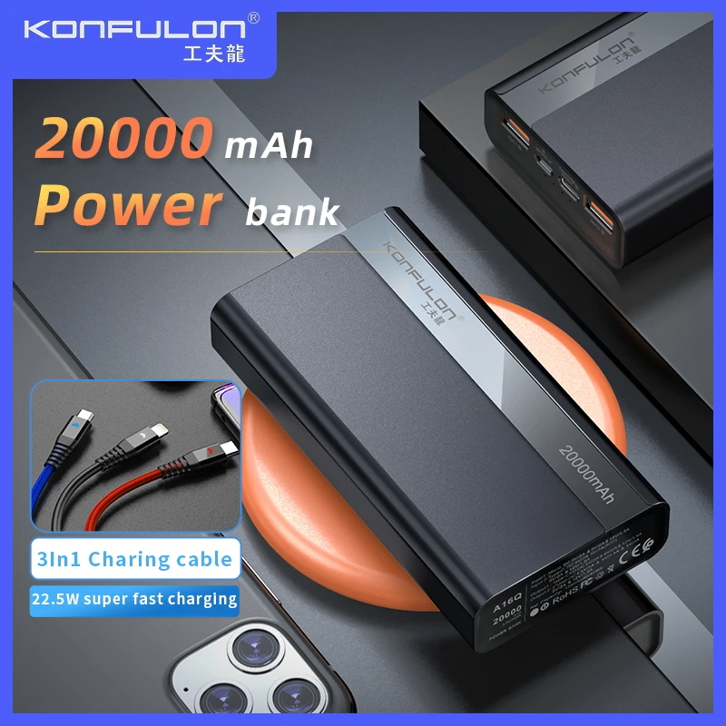 20000mAh Fast Charging Power Bank 22.5W 20000 mAh Powerbank For Vivo PD QC3.0 Quick Charge Power Bank For iPhone12 xiaomi Huawei