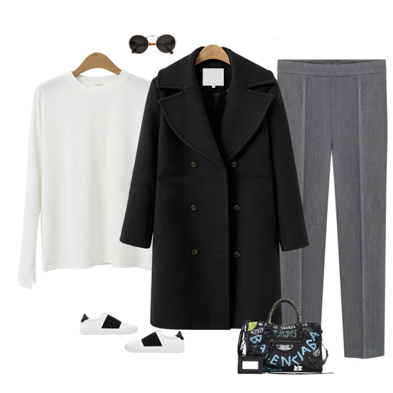 

Winter Wool Coats 2020 New Women Fashion Double Breasted Long-sleeve Jackets Women Elegant Slim Thicken Female Overcoat 4 Colors