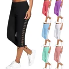 Леггинсы женские спортивные, модные однотонные бандажные укороченные с эластичным поясом, повседневные спортивные штаны для фитнеса, 2021
