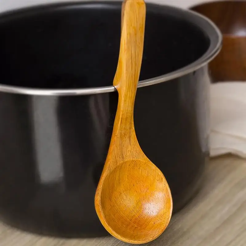 Wood Short Handle Soup Spoon With Hook Non-Slip Serving Porridge Spoons Kitchen Utensil For Home Restaurant | Дом и сад