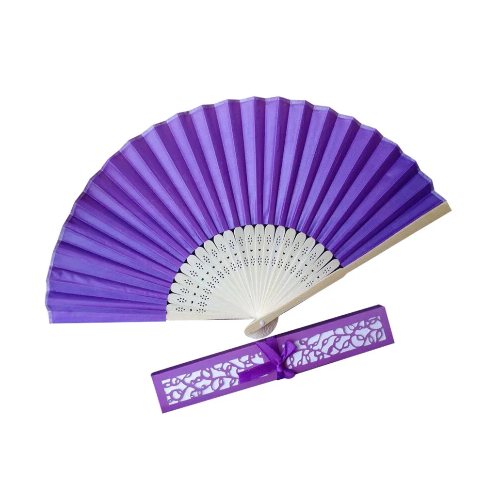 1pc Folding Fans Hot Sale Box Stunning Silk With Gift Wedding Favours Beach Party Colorful Dropshipping H5 | Дом и сад