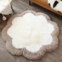 selected genuine sheepskin fur rug in flower shapedwarm soft real sheep fur ground mat fur bedside carpet