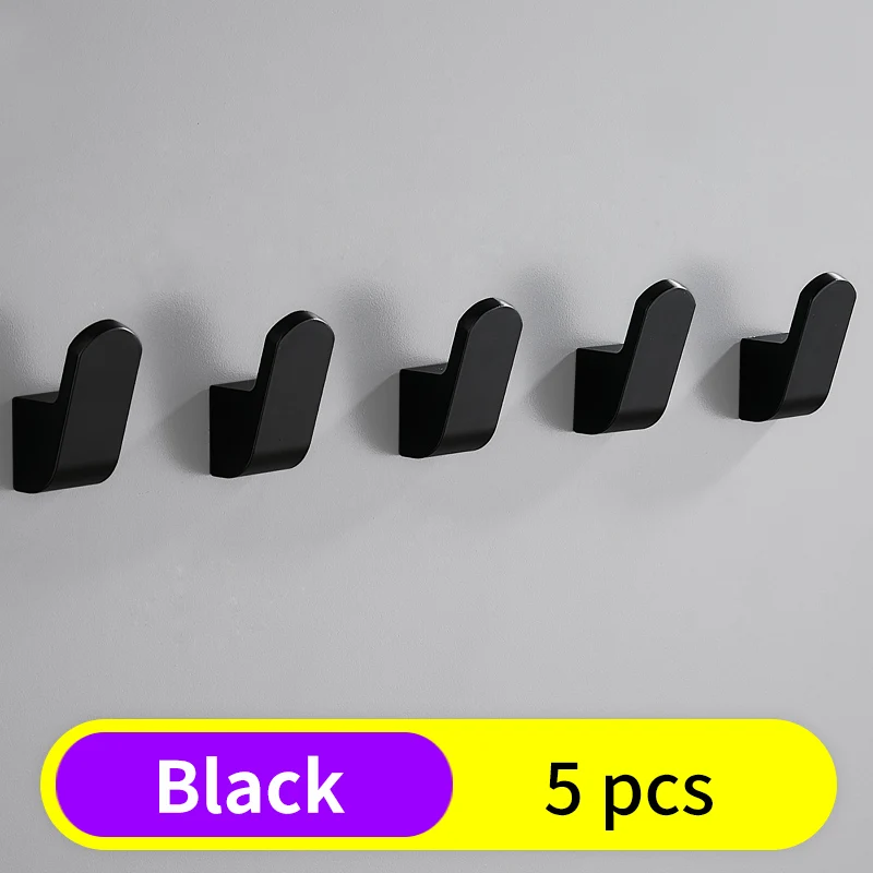 Black-5pcs Крючок для халата, черные крючки для ванной, для полотенец, сумка для ключей, вешалка для шляп, декоративные крючки для пальто, настенная вешалка для одежды, аксессуары для ванной комнаты - Цвет: Black-5pcs