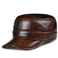 2021 men springwinter genuine leather blackbrown flat baseball caps male 54 62 cm customized size outdoor snapback golf hat