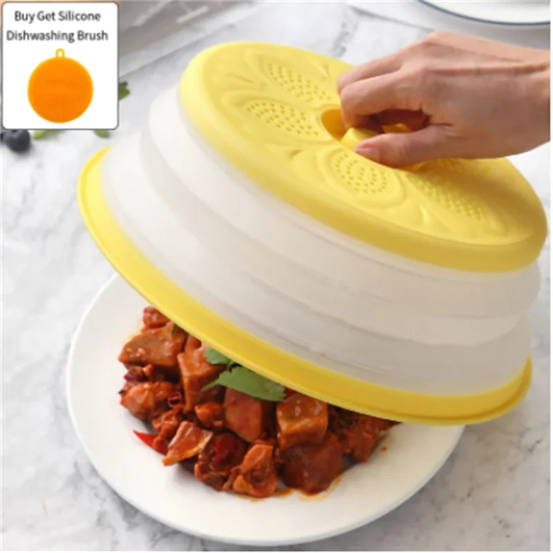 

Foldable Microwave Food Cover Drainage Basket Fresh-Keeping Reusable Splash-Proof Preservation Lid Kitchen Accessories 2021