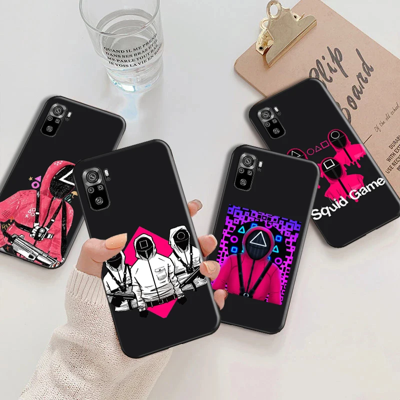

Cuddly Squid Game Phone Case For Xiaomi Redmi Note 10 Pro Max 10T 5G 10S 10 5G Funda Coque Carcasa Cases Back Cover Geometric