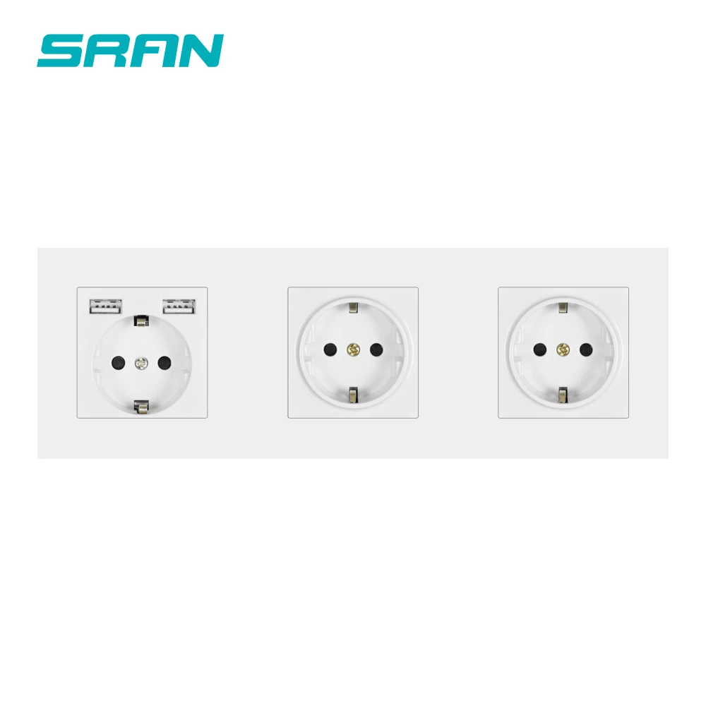 Настенная розетка SRAN с 3 рамами европейская заземленная электрическая usb панелью