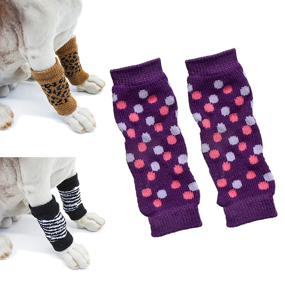 4Pcs/Set Winter Pet Dog Leg Socks Zebra Leopard Dots Print Non-slip Warmers dog socks clothes accessories | Дом и сад