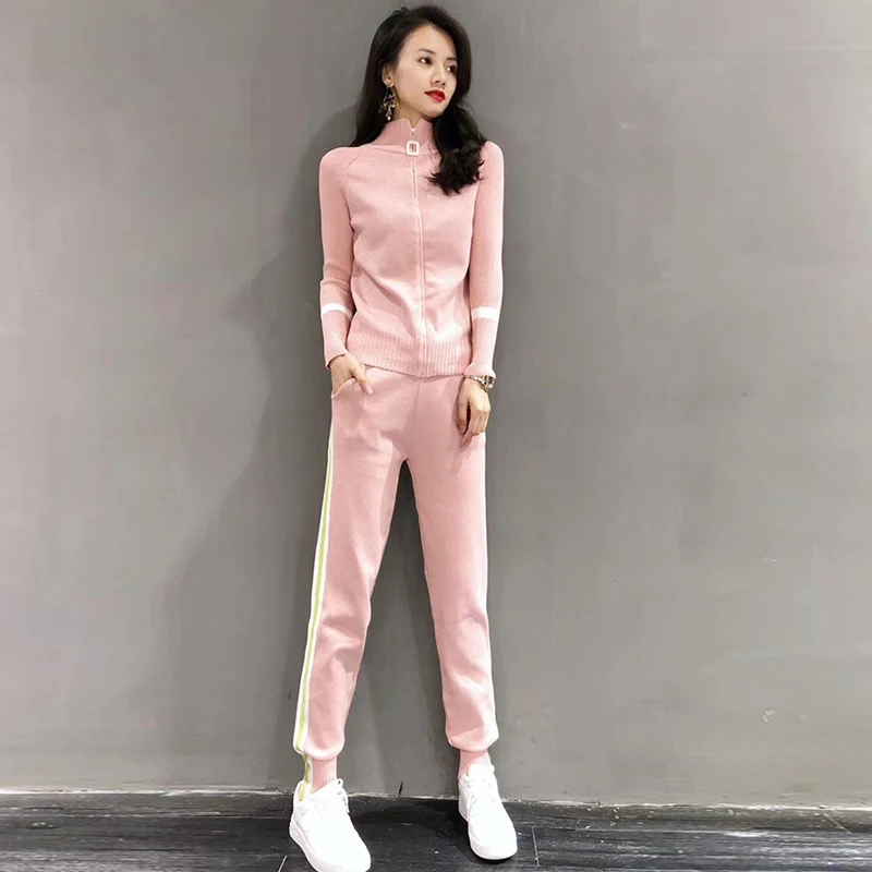 Модный женский вязаный комплект из двух предметов трикотажная куртка с