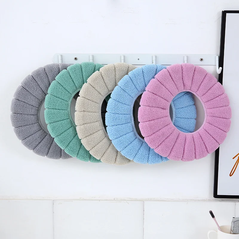 

1/2Pcs Random Color Thicken Warm Pumkin Pattern Toilet Seat Lid Round Shape Pure Color Toilet Seat Cover For Toilet