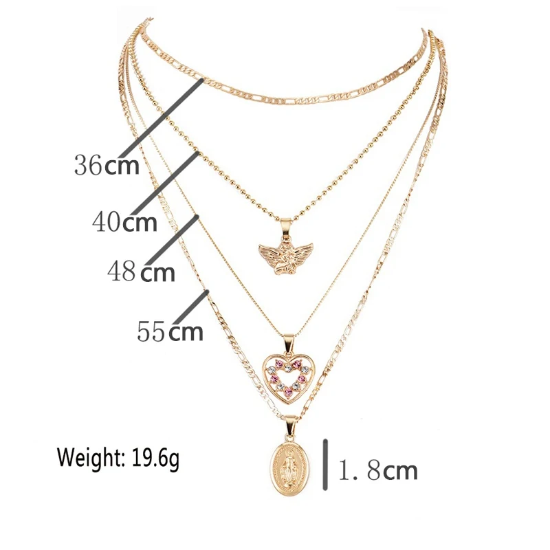 Модное ожерелье s Boho Ретро кристаллы в форме сердца медальон Дева Мария Крылья ангела золотое ожерелье женские очаровательные ювелирные аксессуары