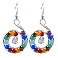 fyjs unique silver plated spiral universe drop earrings many colors quartz stone healing chakra jewelry