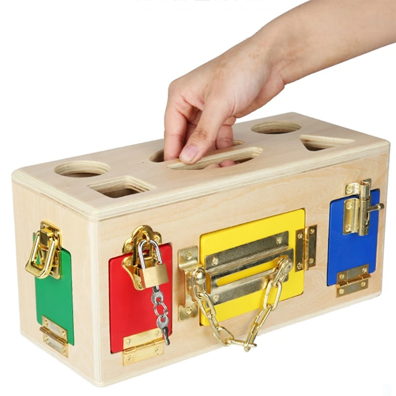 

J60B 1Set Unlock Toy Shape Color Interlock Developmental Geometry Matching Toy Montessori Preschool Educational Busy Board