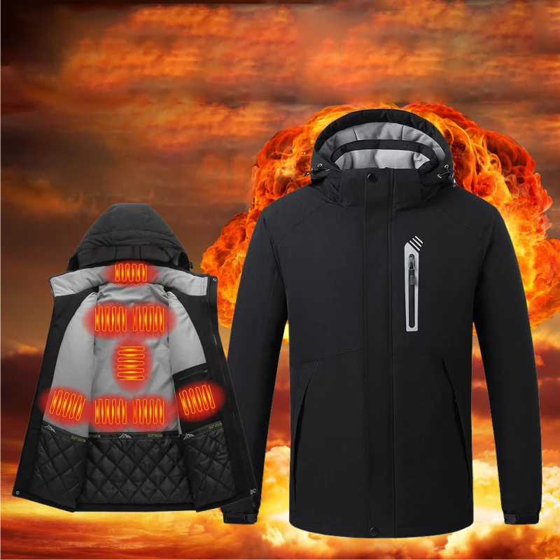 Зимняя мужская куртка с подогревом через 8 мест однотонная Толстая