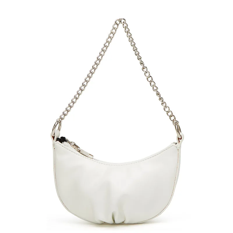 

Soft PU Leather Women Black Underarm Bag Fashion Design Girl Small Shoulder Bags Retro Solid Color Chain Ladies Baguette Handbag