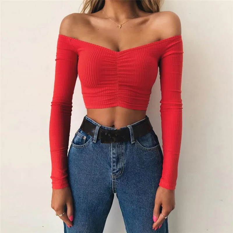 

Outside the upper shoulder of the women's harvest will see long sleeve t-shirt with cleavage v-shirt elegant shirt from the