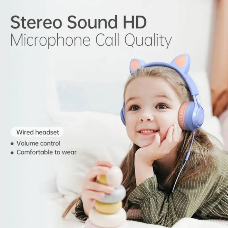 Wired Headphones Cat Ear Headset Earphones For Child Kid Girls Boys 85db Kids Mode Hearing Protection Headphone Phone Laptop | Электроника