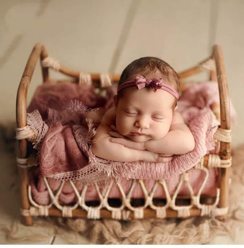 Newborn Photography Props Woven Rattan Basket Retro Knit Cany Basket Chair Baby Photo Shooting Studio Box Cribs Accessories