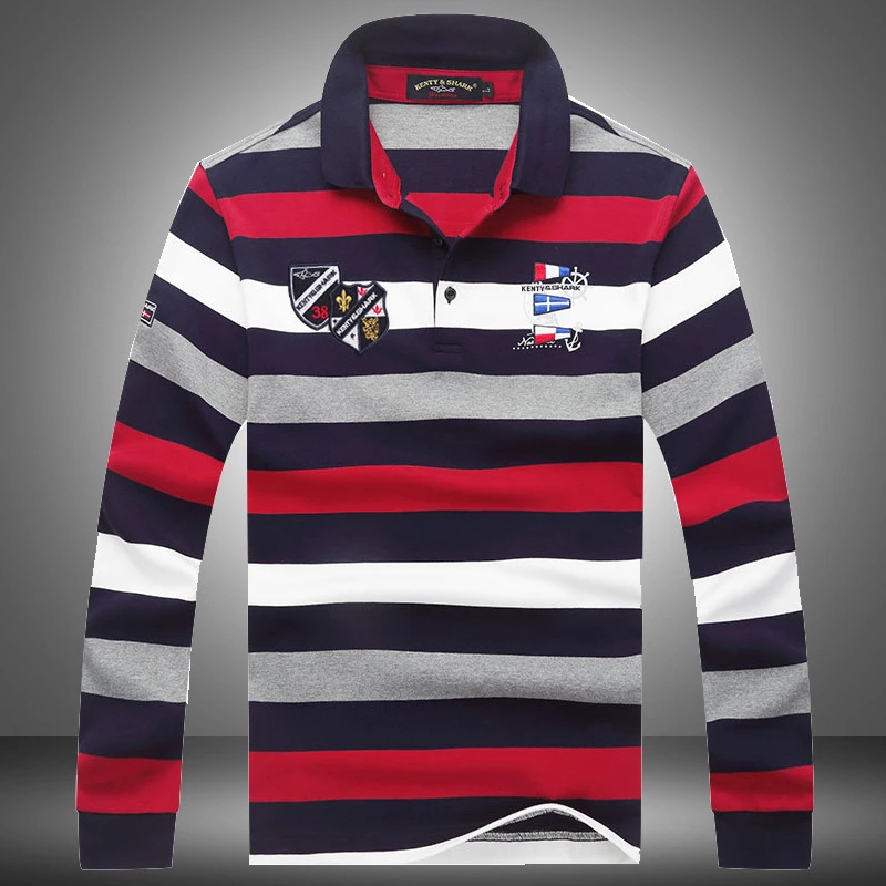 

2020 New Fashion Man Tops Business Cotton Clothing Autumn Casual Lapel Long Sleeve Stripe Men's Polo Shark Brand Male Shirt