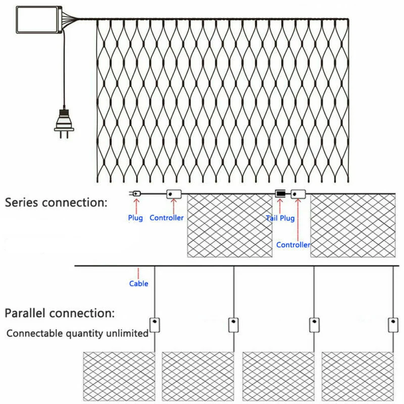 US Plug Net Mesh Christmas Light LED Waterproof String Lights Fairy Xmas Decor Party Garlands Garden Wedding Decoration | Лампы и