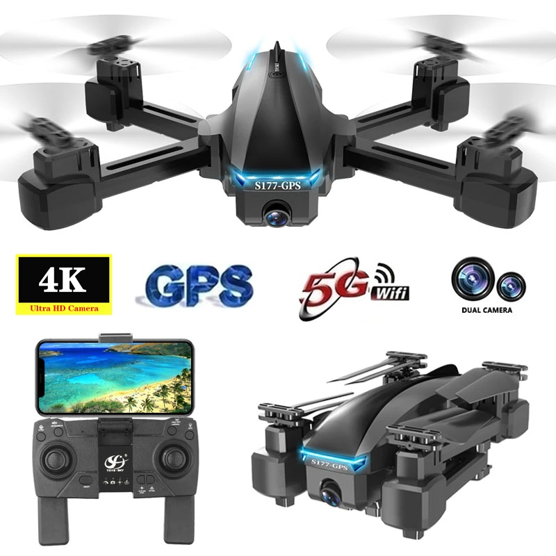 S177 Pro GPS Дрон 4K HD Двойная камера 5G Wi Fi FPV RC Квадрокоптер поток следования мини