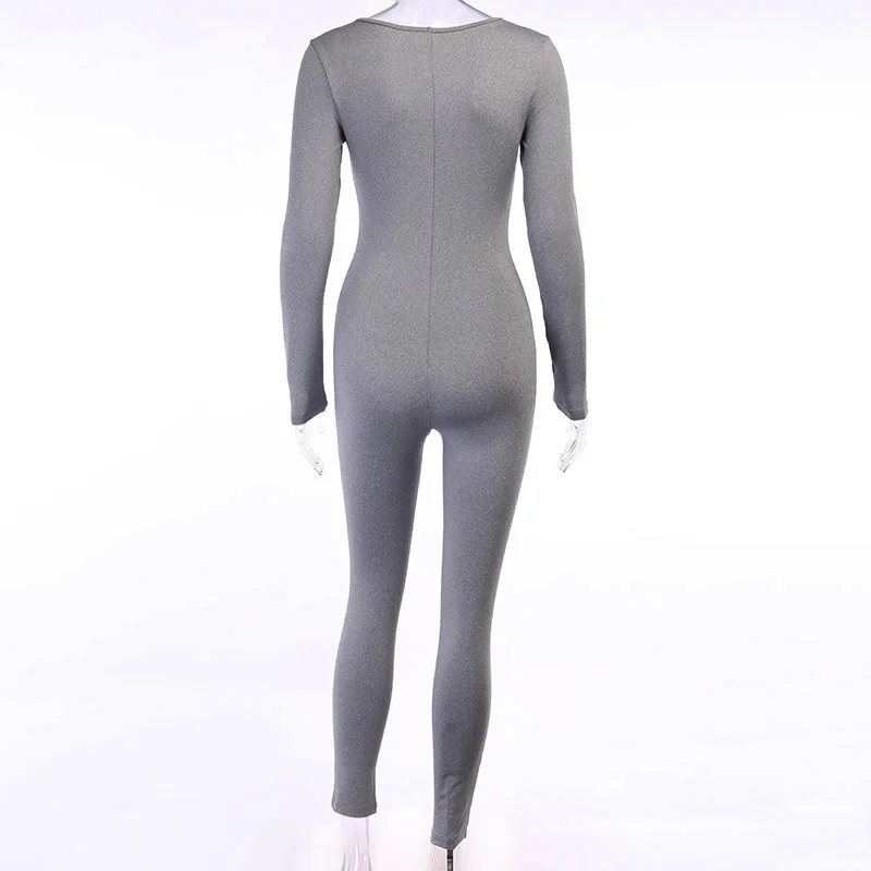 

WEPBEL Spring and Autumn Fashion Long Sleeve O-Neck Jumpsuit Women's Sexy Sports Solid Color Skinny Jumpsuit