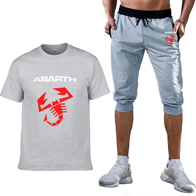 

Summer Men's T-Shirt Abarth Car Logo printing Harajuku Short Sleeve high quality Cotton Men's T-shirt+shorts suit 2pc