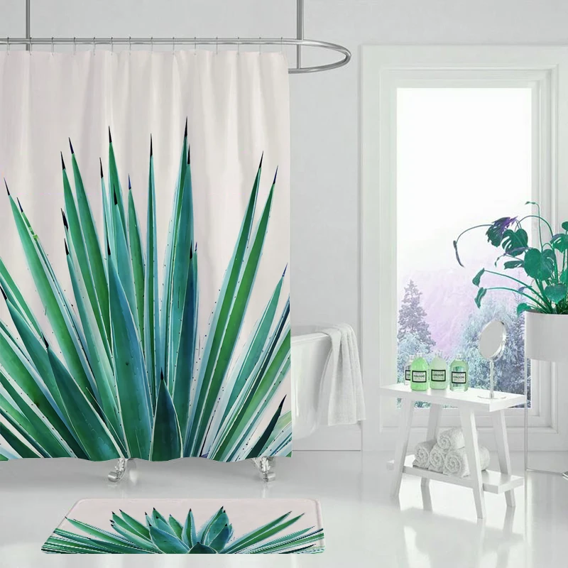 Занавеска для душа зеленая витальность занавеска с крючками ванной комнаты 3D