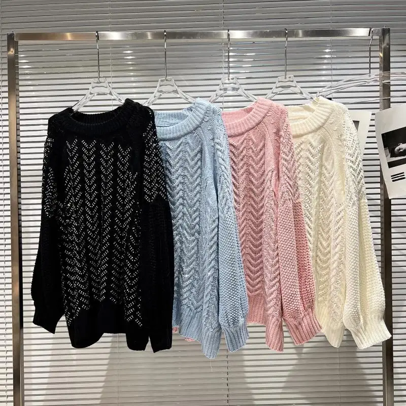 

Женский трикотажный свитер в полоску, однотонный Свободный пуловер с круглым вырезом, зима 2021