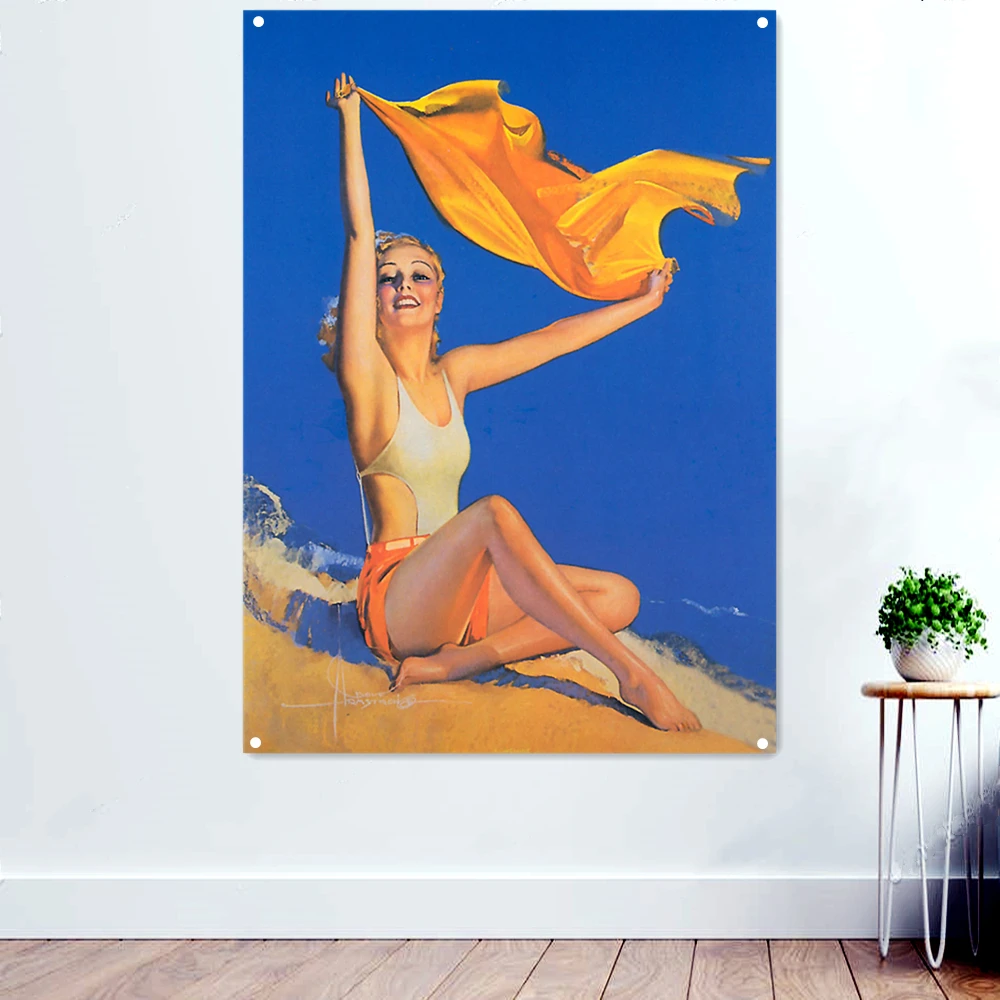 

Retro Pin Up Girls Poster HD Prints Canvas Painting Bathroom Wall Art Decor Vintage Ephemera Banner Flag Home Room Decoration H7