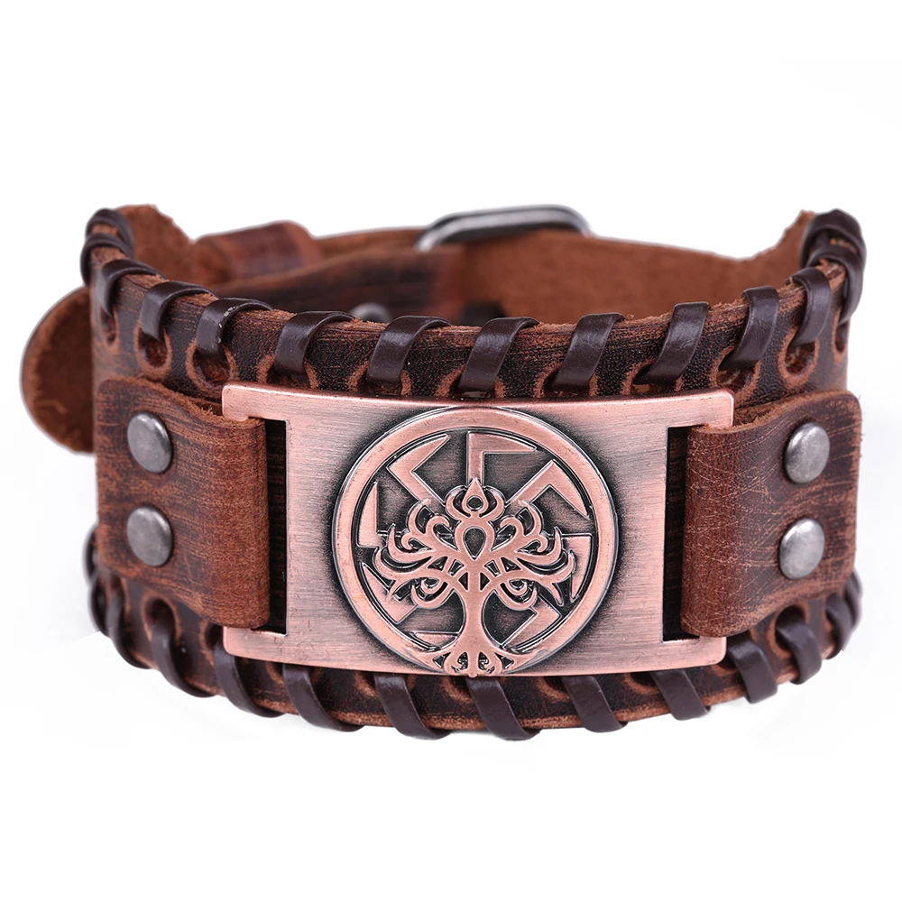 wide brown-copper Skyrim Viking славянский Коловрат мир браслет с деревом для мужчин Древо жизни Yggdrasil солнце колесо языческий амулет ювелирные изделия панк нео-Готика - Окраска металла: wide brown-copper