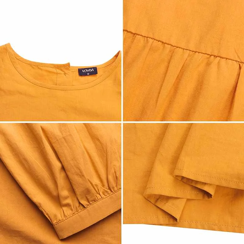 

2021 VONDA Autumn Winter Solid Blouses Women Tops Casual O Neck Office Shirts Bohemian Party Blusas Loose Elegant Tops S-5XL