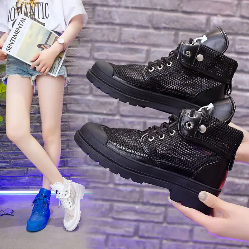 

2021 Summer New Mesh Martin Boots Women's Net Shoes Sandals Breathable High Help Women's Shoes Students Korean Version Boots