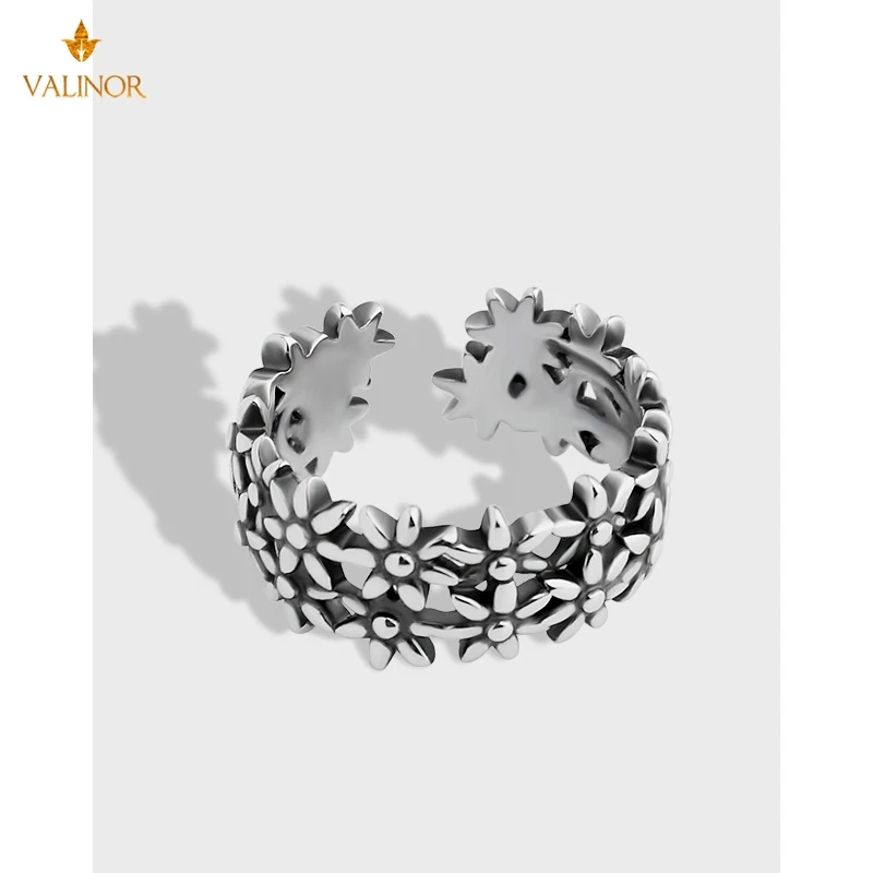

Simple retro daisy ring female ring 925 sterling silver