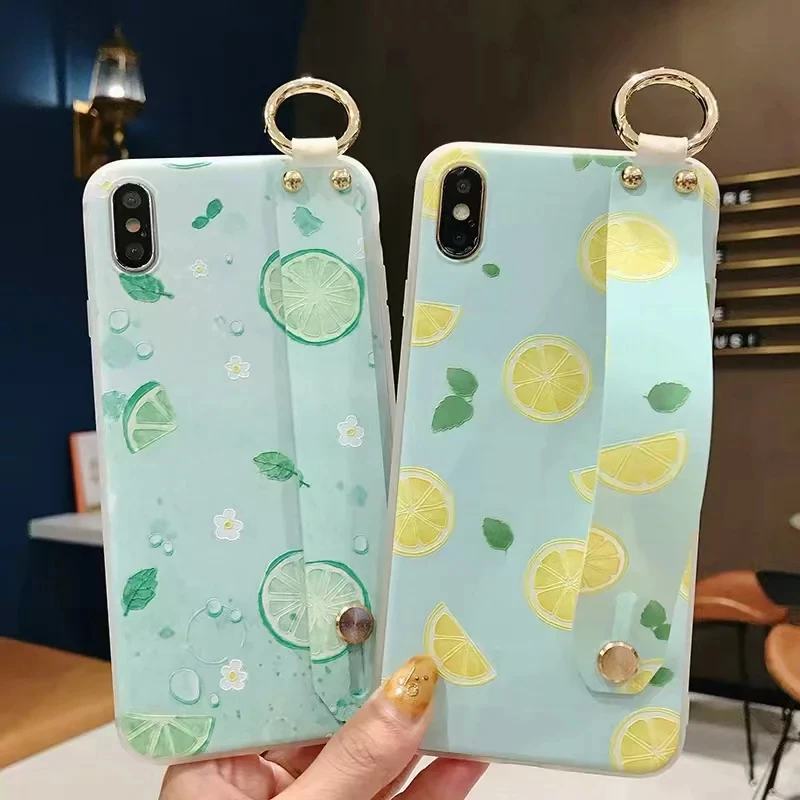 Ремешок на запястье Чехол для iPhone 7 8 X XS Max XR фруктовый лимонный мягкий TPU чехол