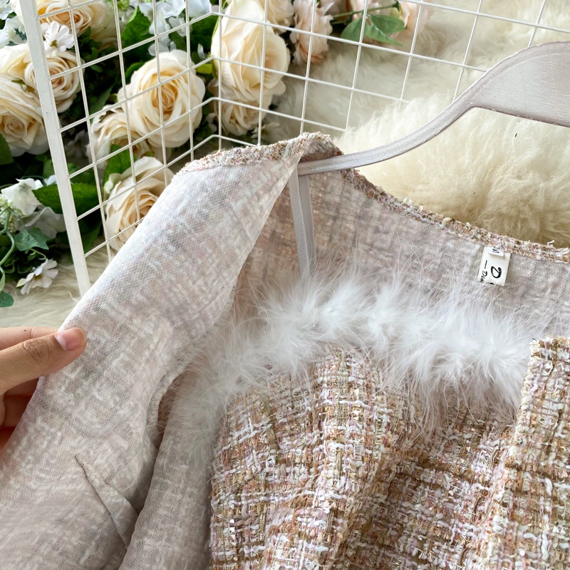 

2020 new Fashion sexy suit women Dresses Skirt Fashion Jacket + Cuff Sexy mini dress Hip Furry Winter party winter suit TZ656