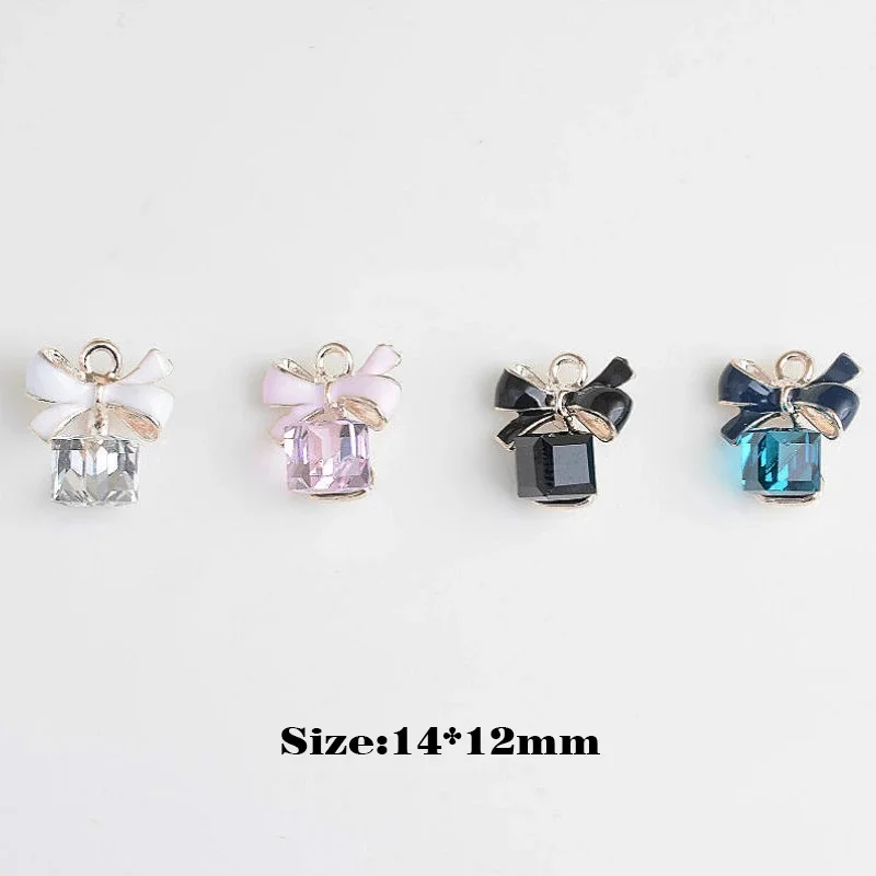 New 14*12MM 10Pcs Cube Center Bow Pendant/Diamond Alloy Jewelry Accessories Clothes For DIY Handmade Make Earrings Decoration
