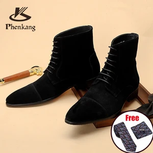 Мужские зимние ботинки челси из натуральной замши, повседневные ботинки-броги на плоской подошве, удобные парадные слипоны 2020