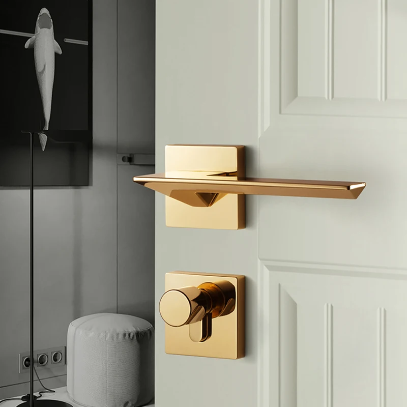 

Golden Nordic Simple Black Bedroom Door Lock Split Wooden Door Lock Polished Gold Silent Door Lock with Key