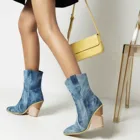 Женские кожаные ковбойские Ботильоны на танкетке, ковбойские ботинки на высоком каблуке, Модная Джинсовая обувь в западном стиле, Осень-зима 2021