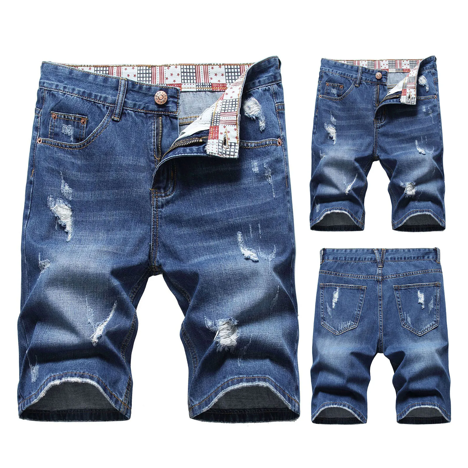 

Summer New Men's Stretch Short Jeans Fashion Hole Retro Casual Slim Fit High Quality Elastic Denim Shorts Male Brand Clothes