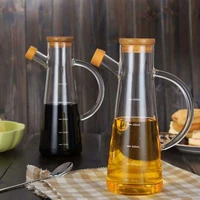 creative glass oil bottle with scale transparent seasoning bottle kitchen cooking tool accessories with handle oil bottle
